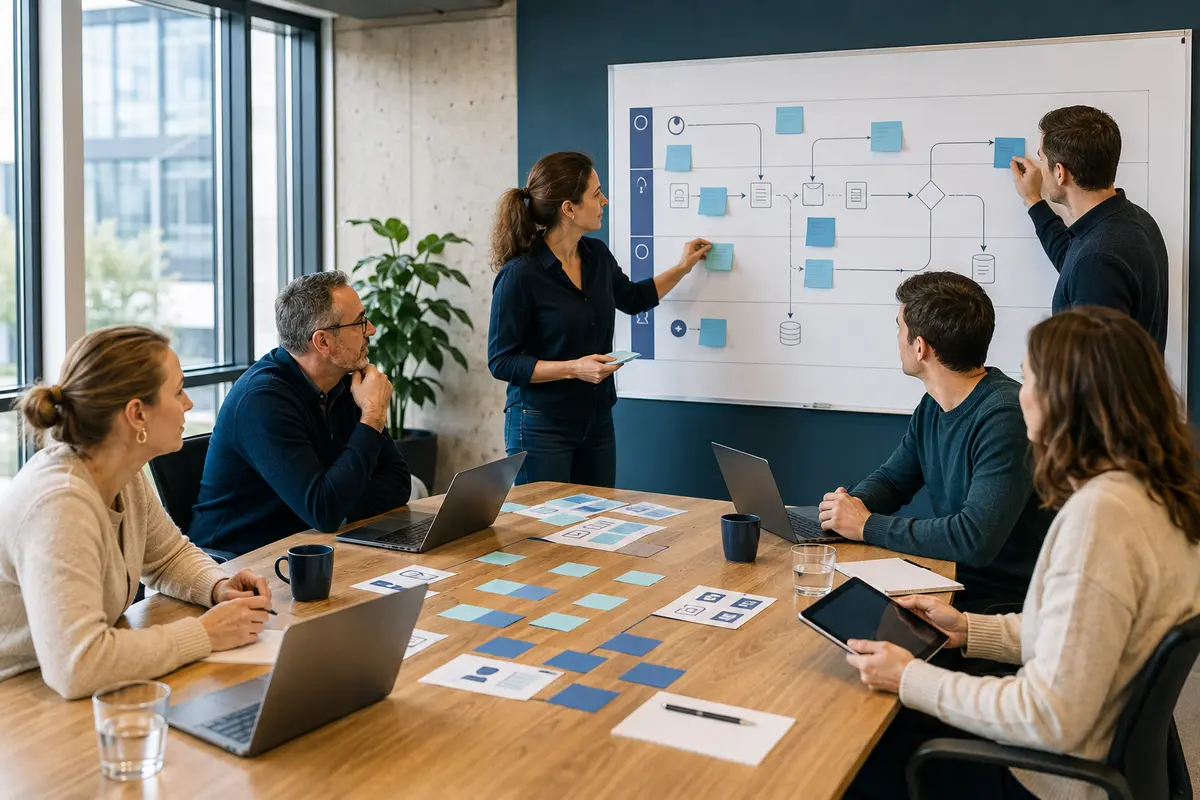 Atelier de cadrage d’un processus métier avec utilisateurs, responsables opérationnels et équipe IT