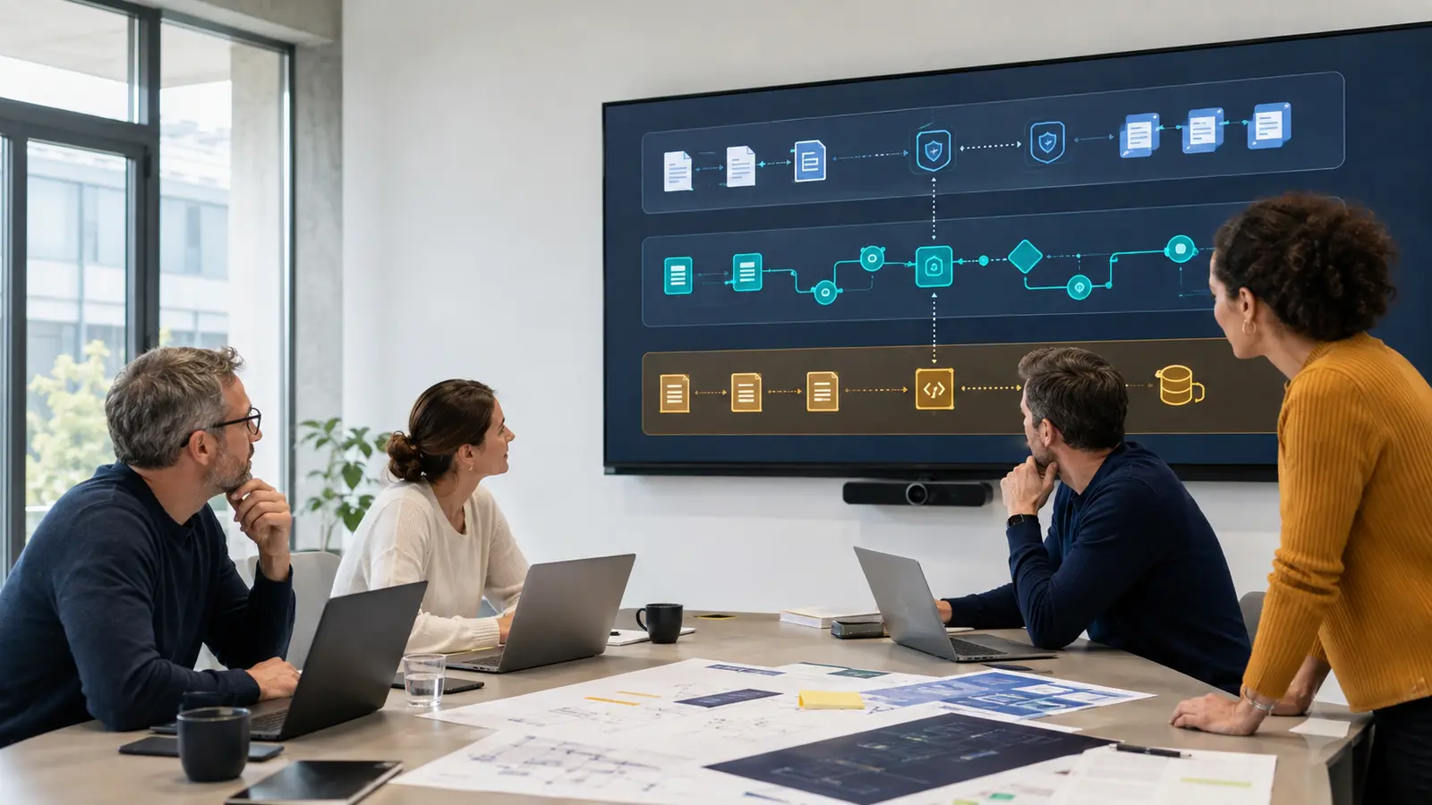 RAG sur mesure : équipe belge comparant trois architectures IA connectées aux connaissances internes