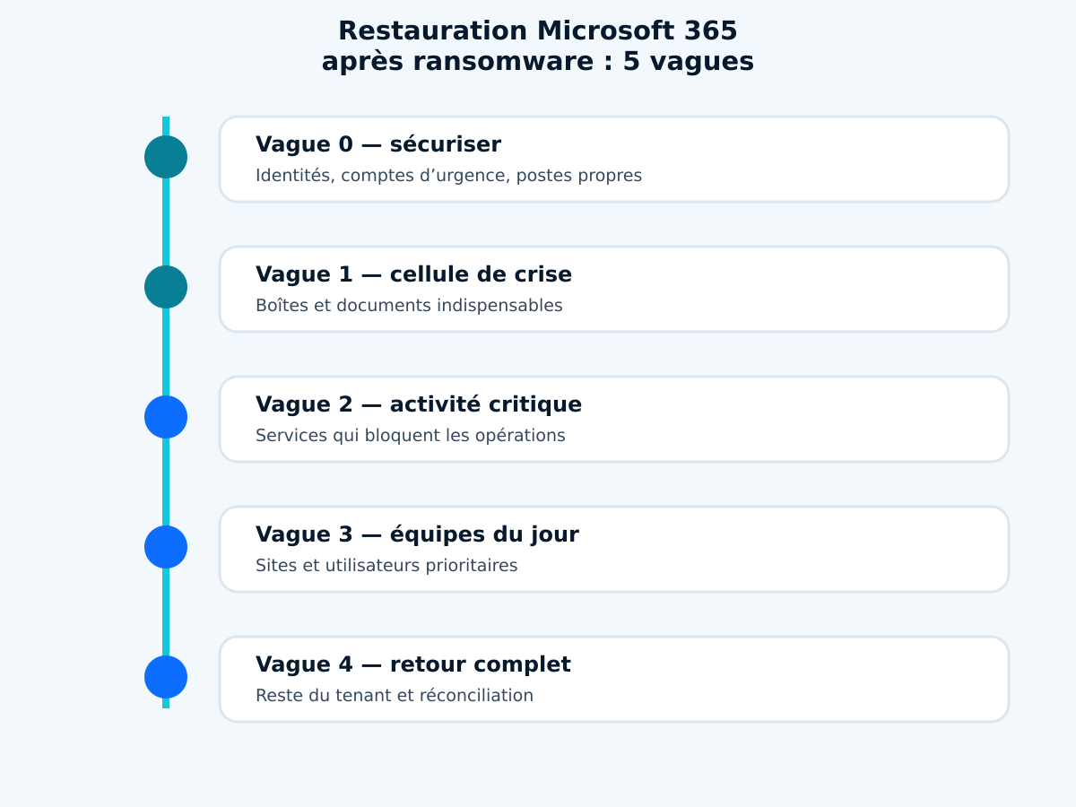Chronologie en cinq vagues pour restaurer Microsoft 365 après un ransomware
